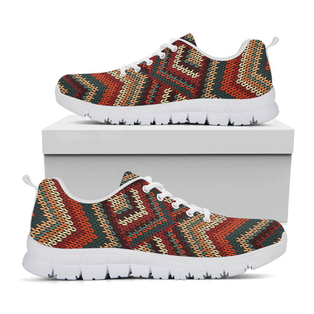 Vintage Knitted Pattern Print White Sneakers