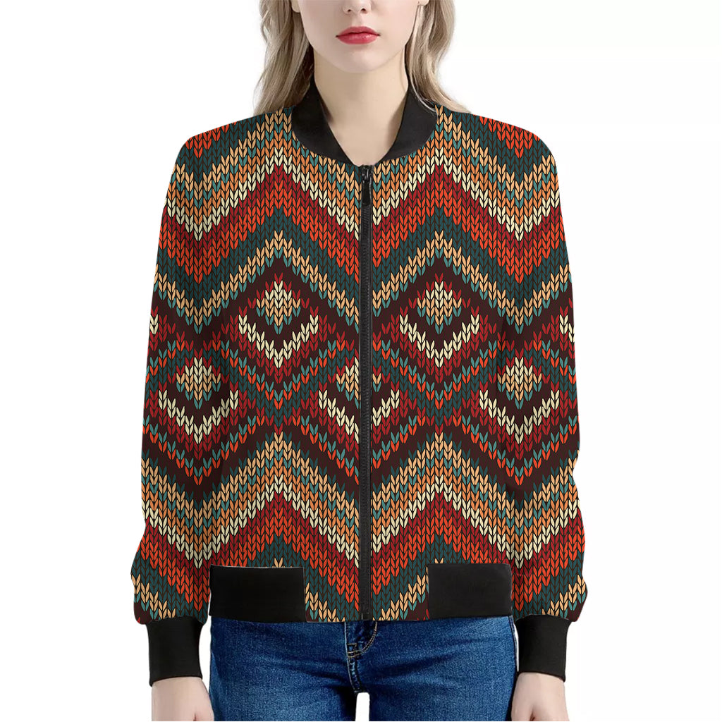 Vintage Knitted Pattern Print Women's Bomber Jacket