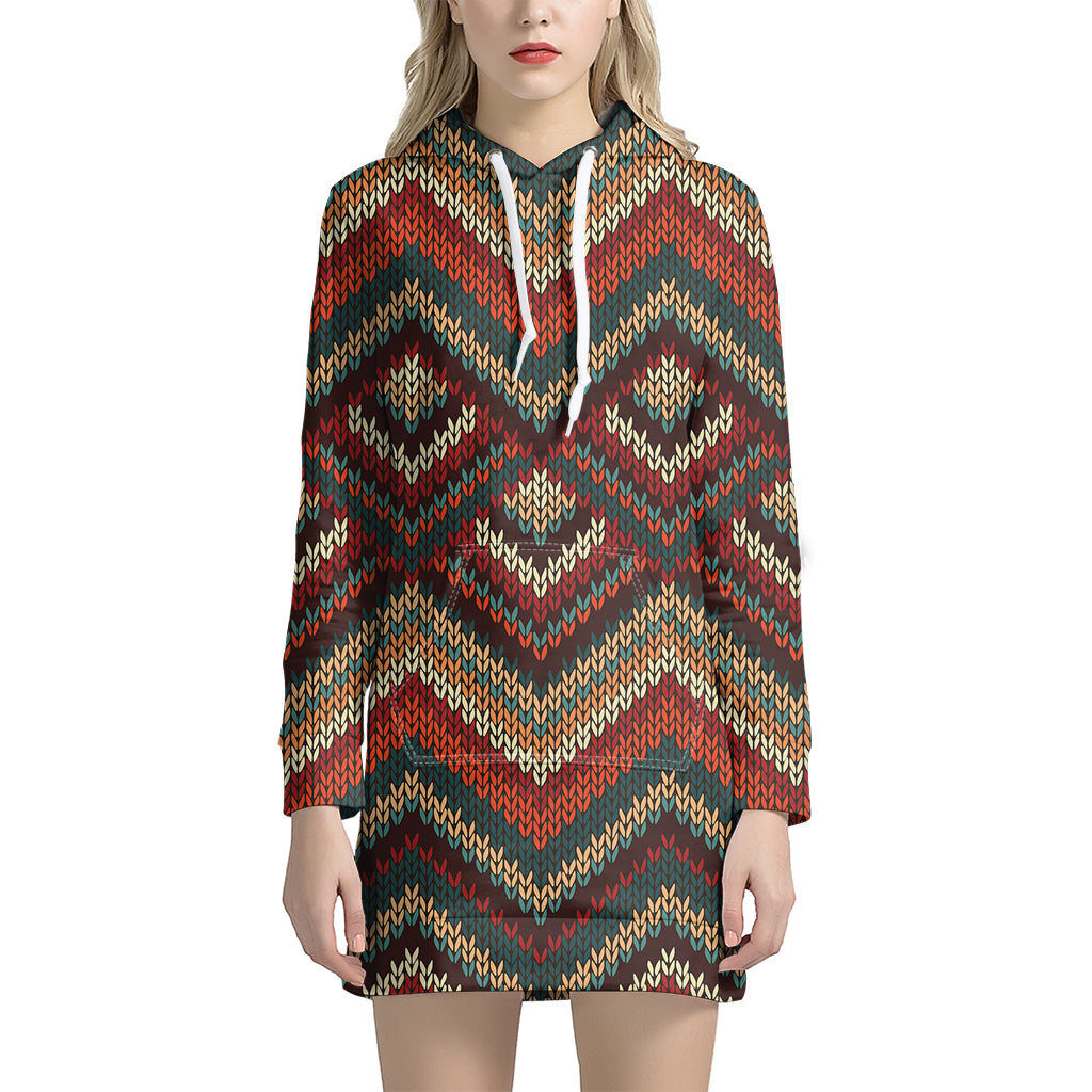 Vintage Knitted Pattern Print Women's Pullover Hoodie Dress