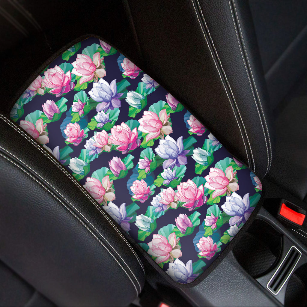 Vintage Lotus Floral Print Car Center Console Cover