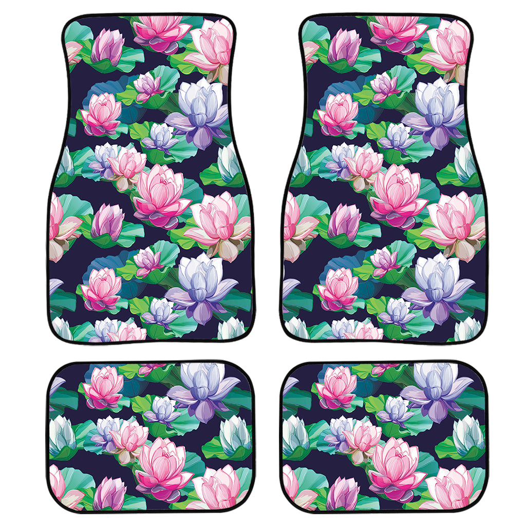 Vintage Lotus Floral Print Front and Back Car Floor Mats