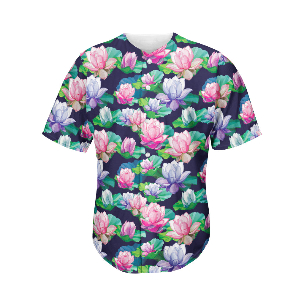 Vintage Lotus Floral Print Men's Baseball Jersey