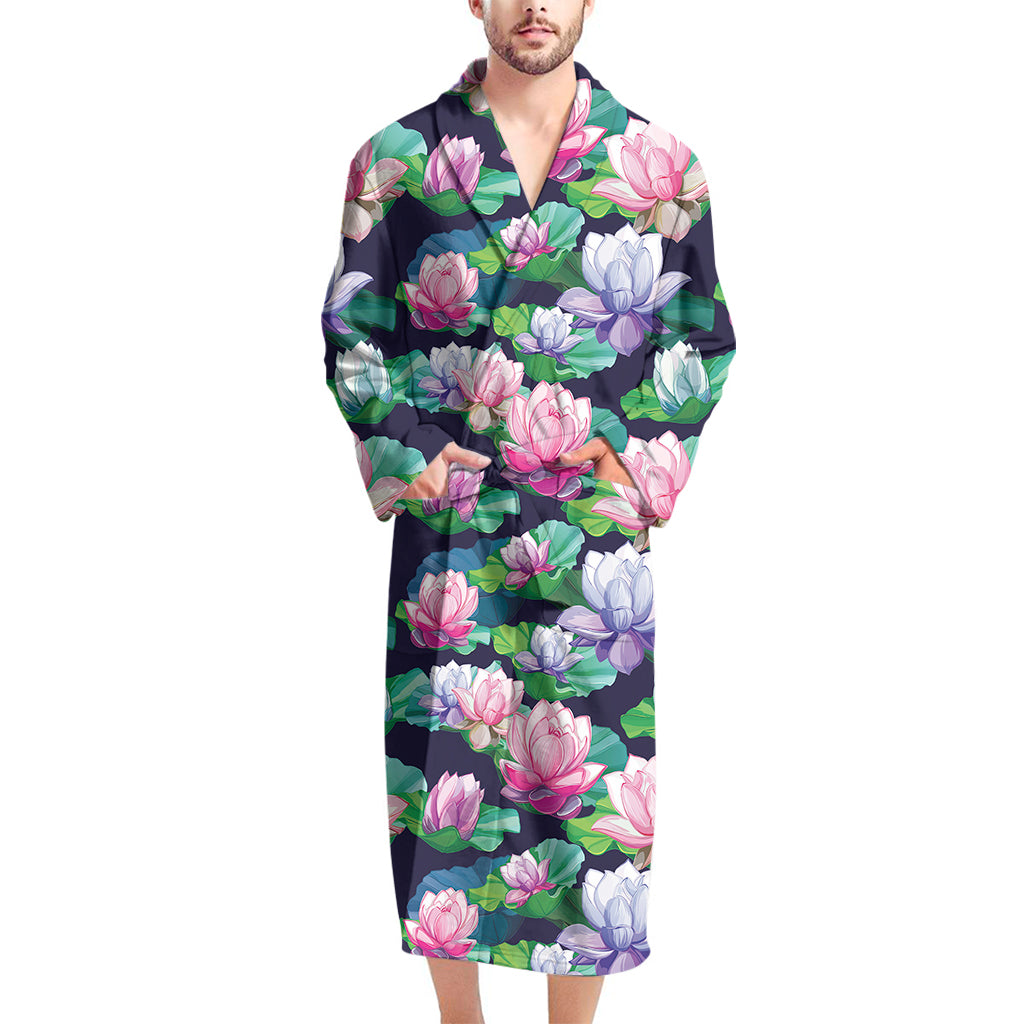 Vintage Lotus Floral Print Men's Bathrobe