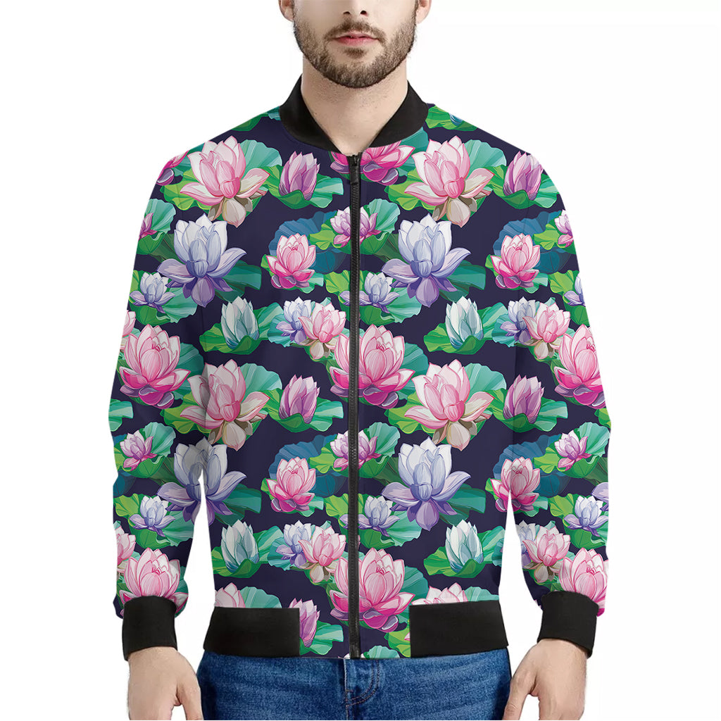 Vintage Lotus Floral Print Men's Bomber Jacket