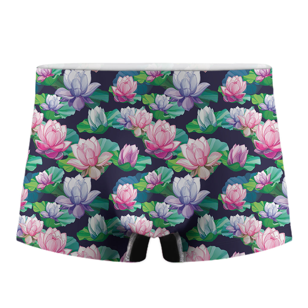 Vintage Lotus Floral Print Men's Boxer Briefs