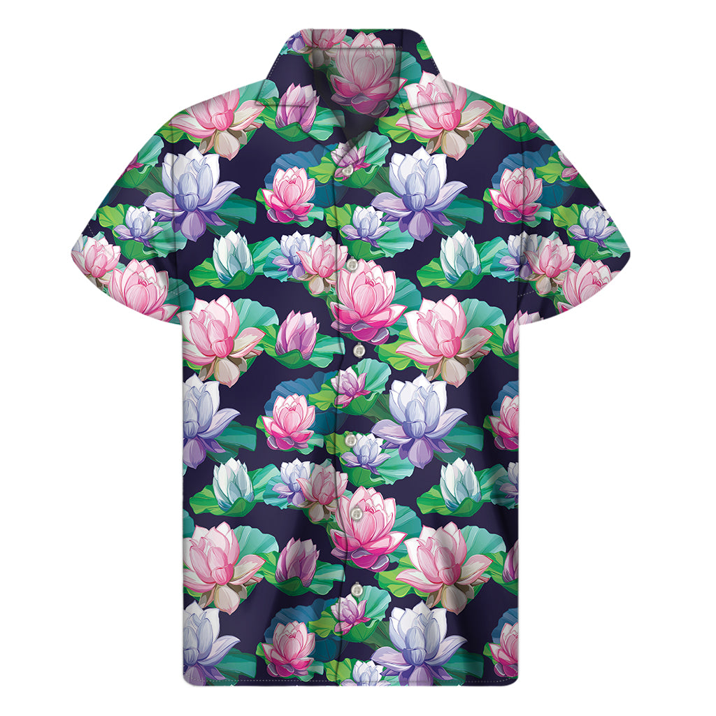 Vintage Lotus Floral Print Men's Short Sleeve Shirt