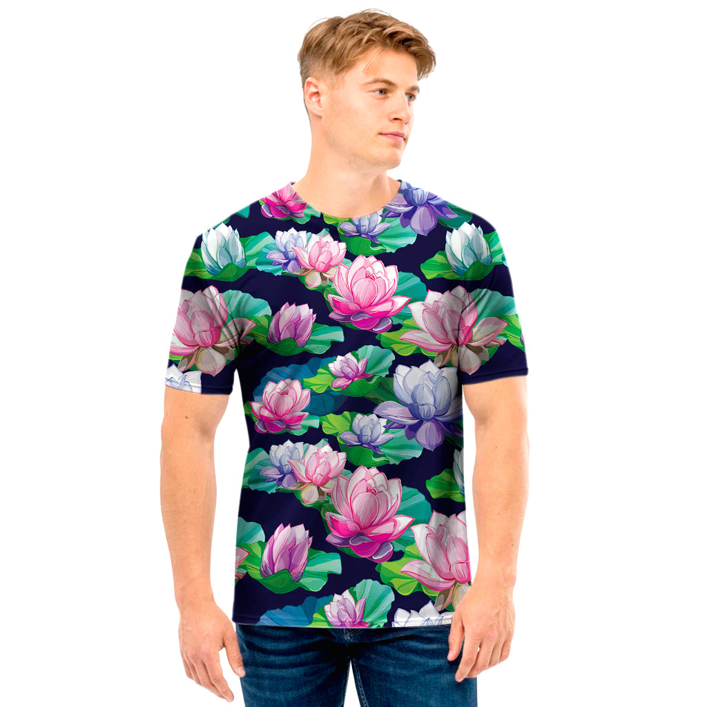 Vintage Lotus Floral Print Men's T-Shirt