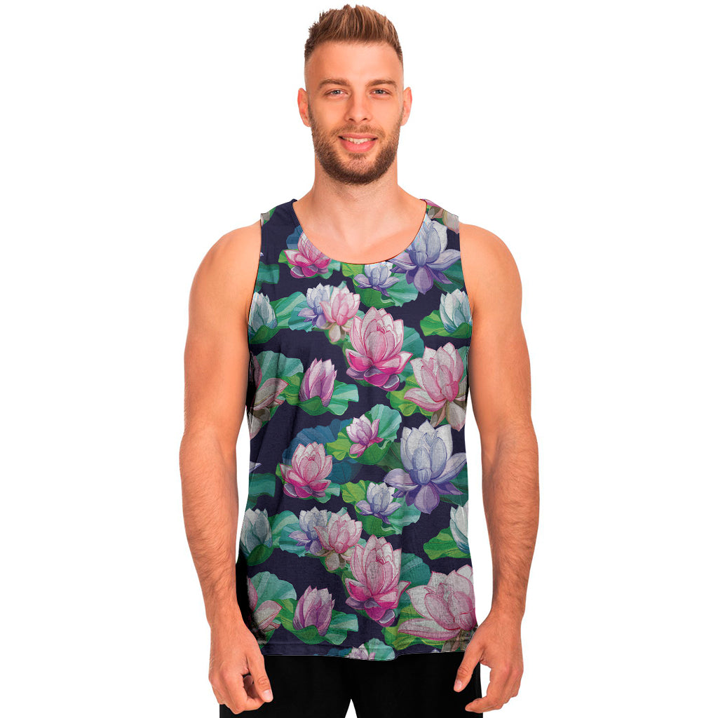 Vintage Lotus Floral Print Men's Tank Top