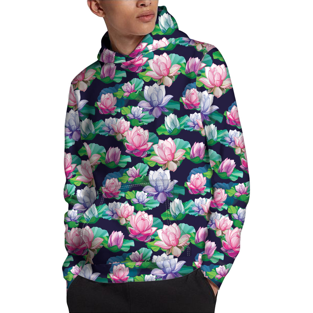 Vintage Lotus Floral Print Pullover Hoodie