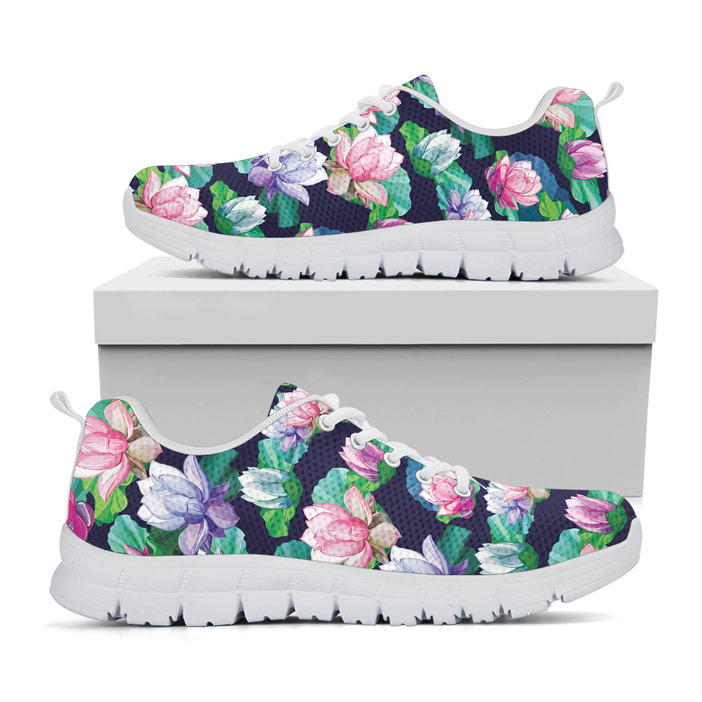 Vintage Lotus Floral Print White Sneakers