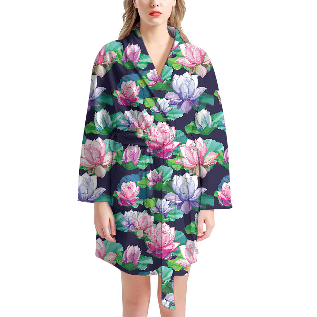 Vintage Lotus Floral Print Women's Bathrobe