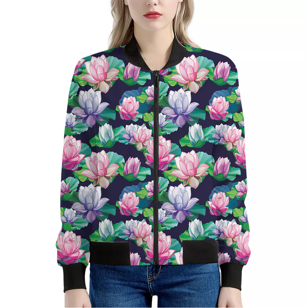 Vintage Lotus Floral Print Women's Bomber Jacket