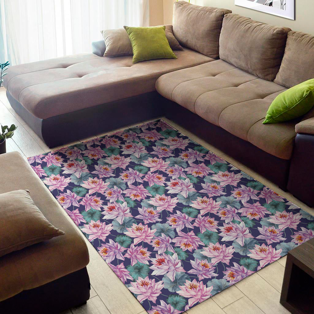 Vintage Lotus Flower Print Area Rug