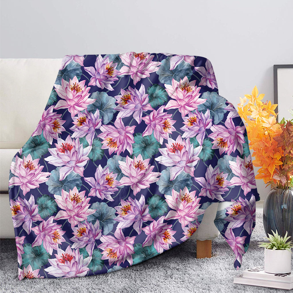 Vintage Lotus Flower Print Blanket