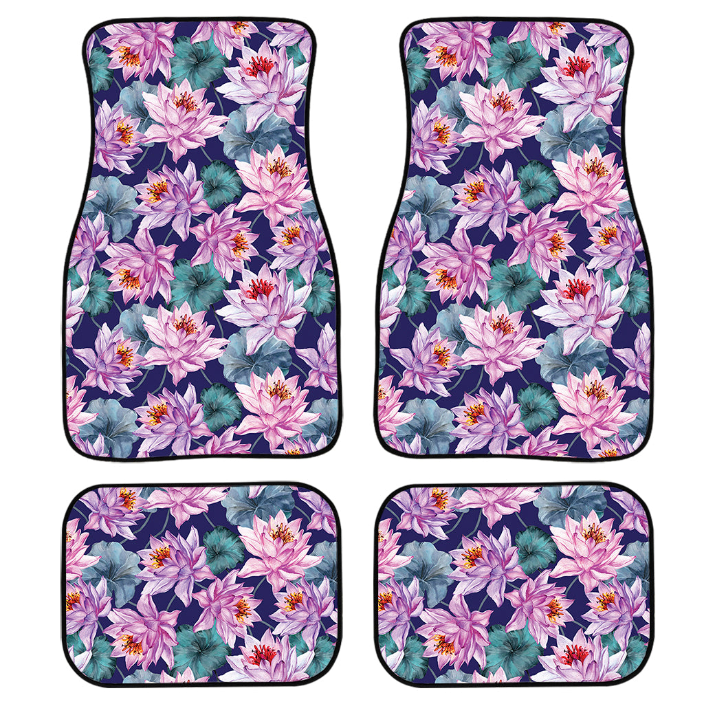 Vintage Lotus Flower Print Front and Back Car Floor Mats