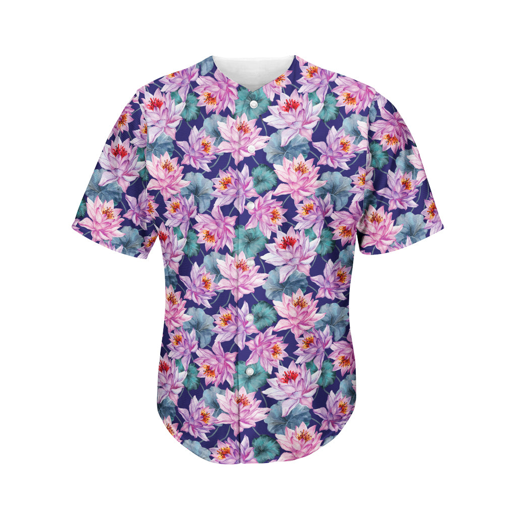 Vintage Lotus Flower Print Men's Baseball Jersey