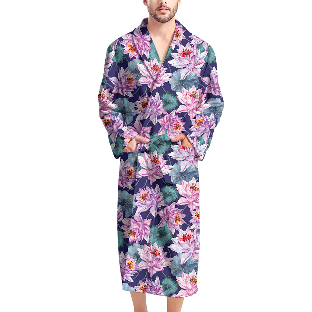 Vintage Lotus Flower Print Men's Bathrobe