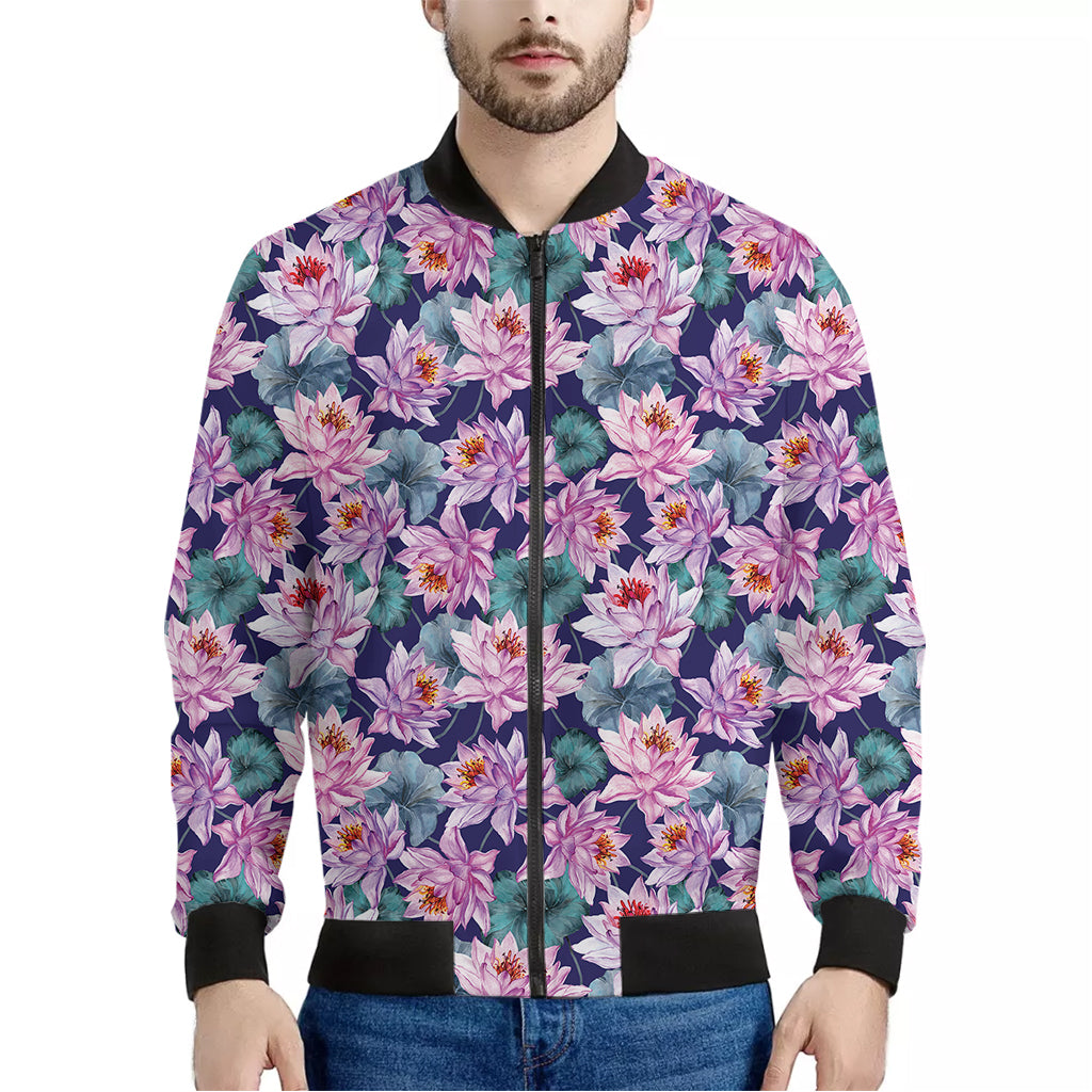 Vintage Lotus Flower Print Men's Bomber Jacket