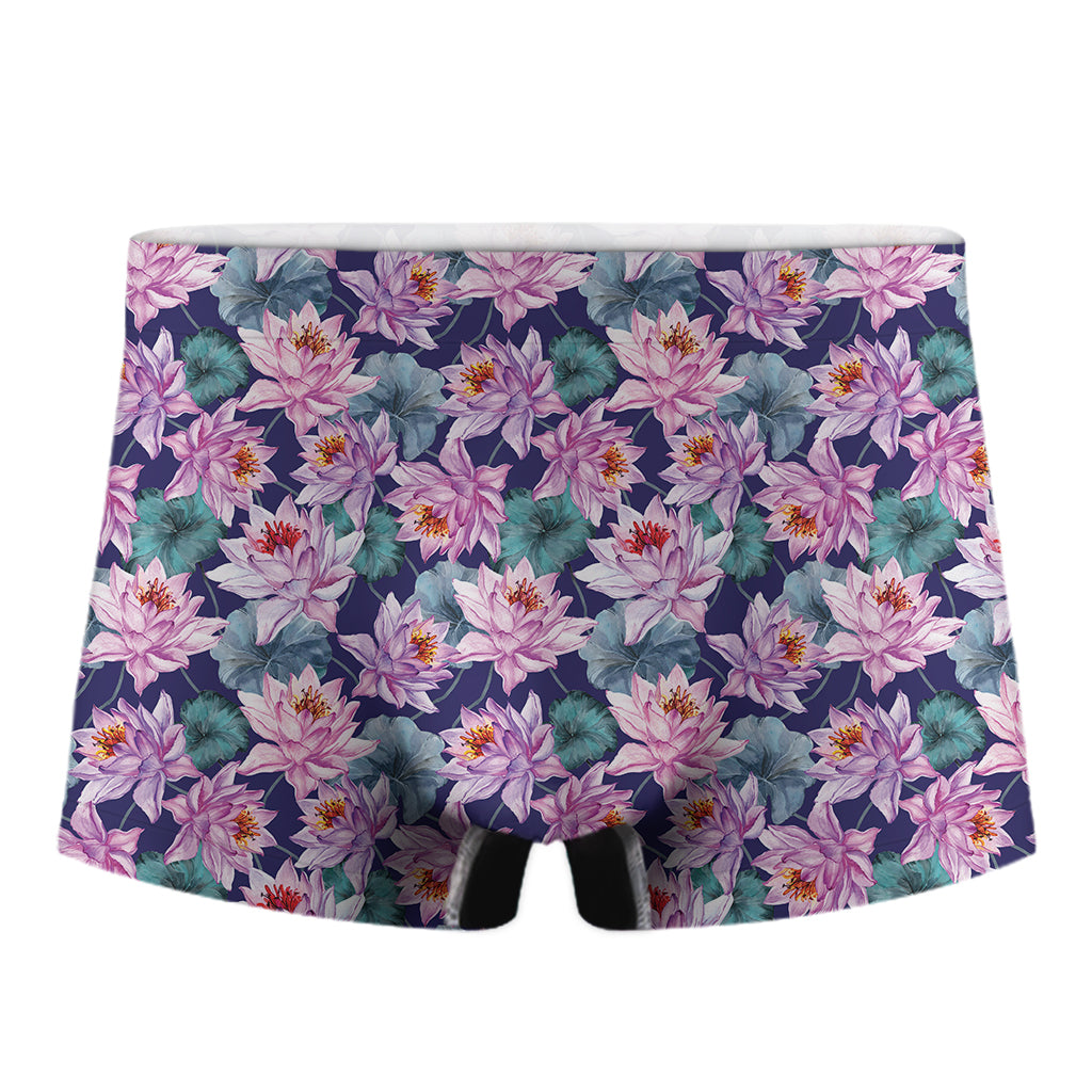 Vintage Lotus Flower Print Men's Boxer Briefs