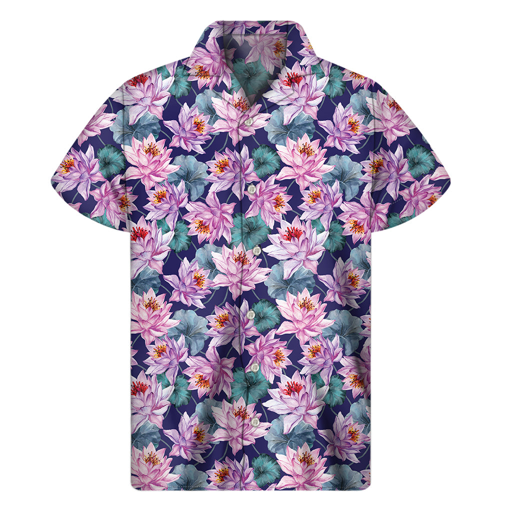 Vintage Lotus Flower Print Men's Short Sleeve Shirt