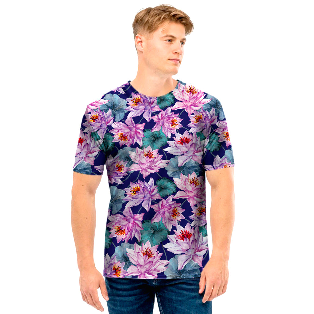 Vintage Lotus Flower Print Men's T-Shirt