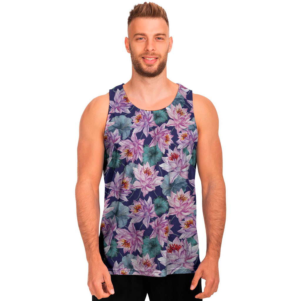 Vintage Lotus Flower Print Men's Tank Top