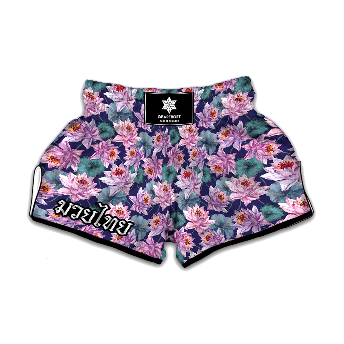 Vintage Lotus Flower Print Muay Thai Boxing Shorts