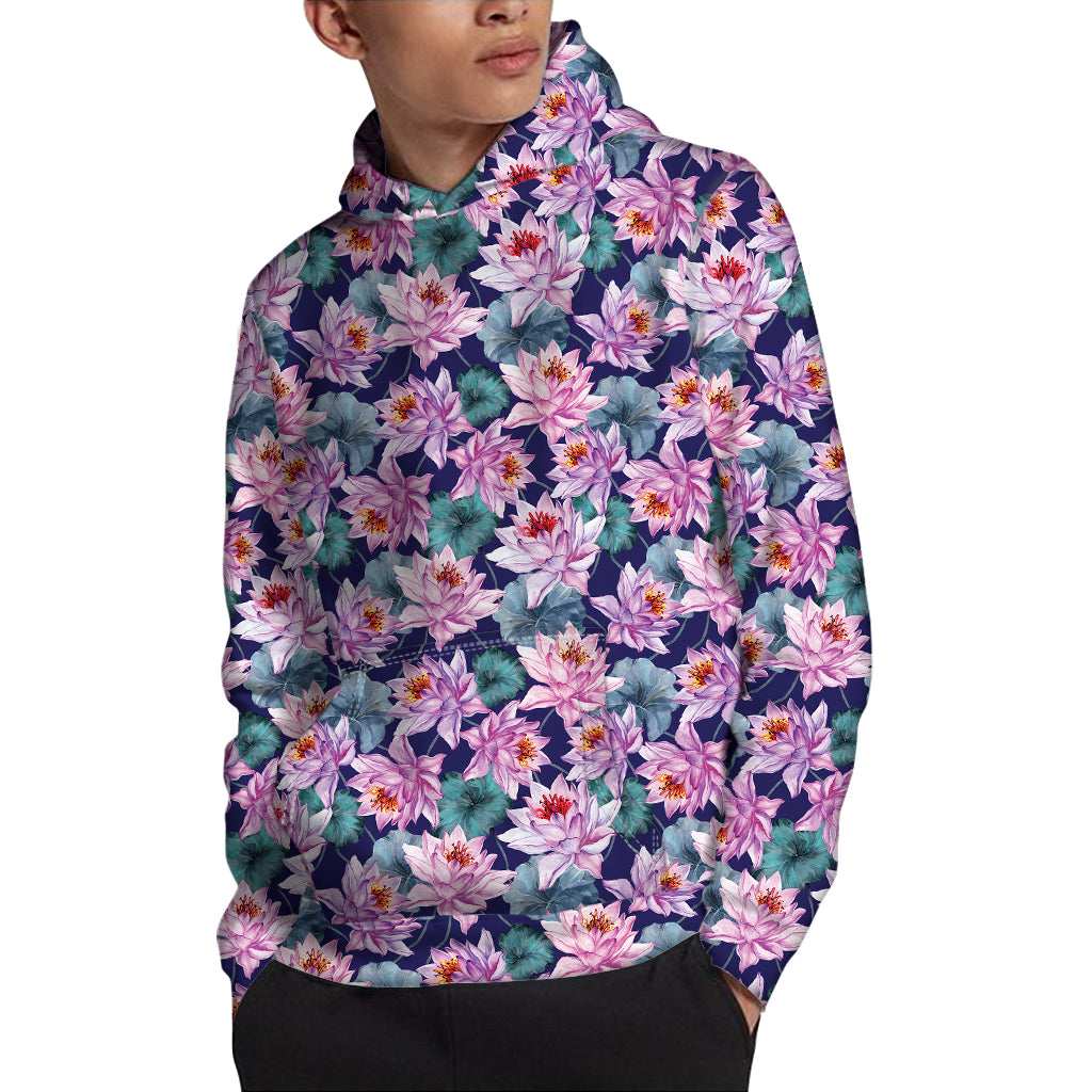 Vintage Lotus Flower Print Pullover Hoodie