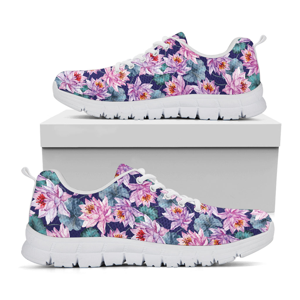 Vintage Lotus Flower Print White Sneakers