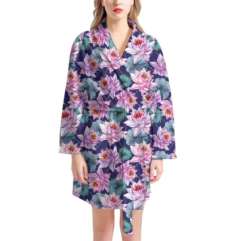 Vintage Lotus Flower Print Women's Bathrobe