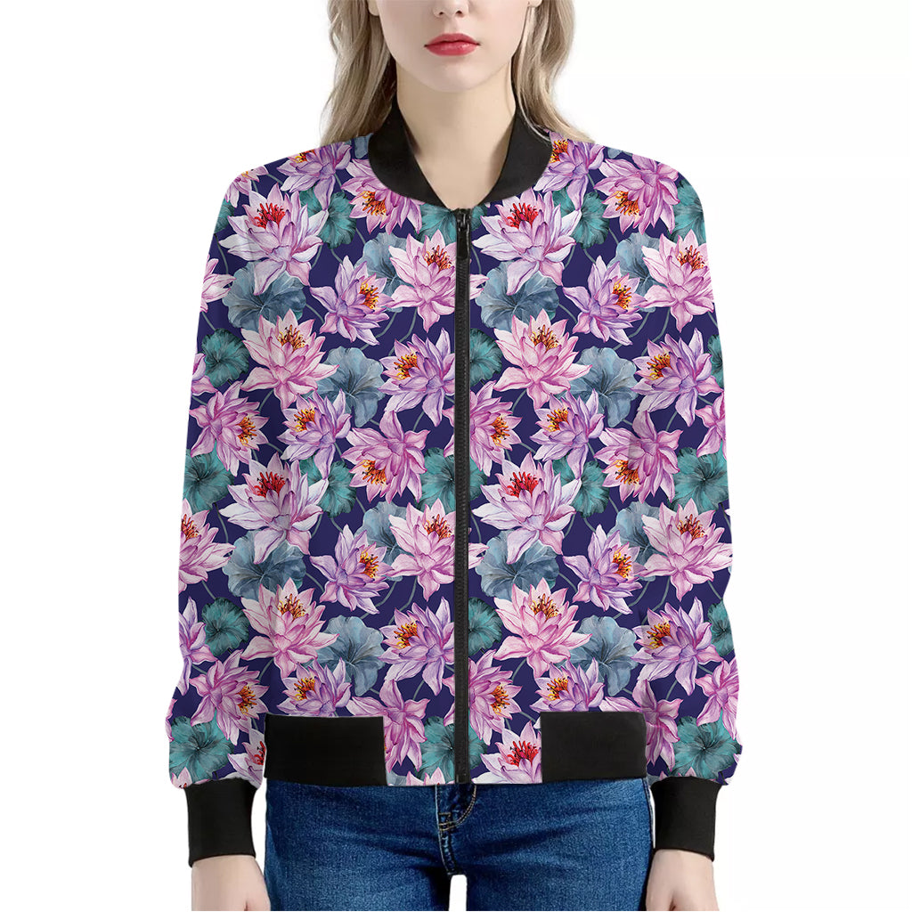 Vintage Lotus Flower Print Women's Bomber Jacket