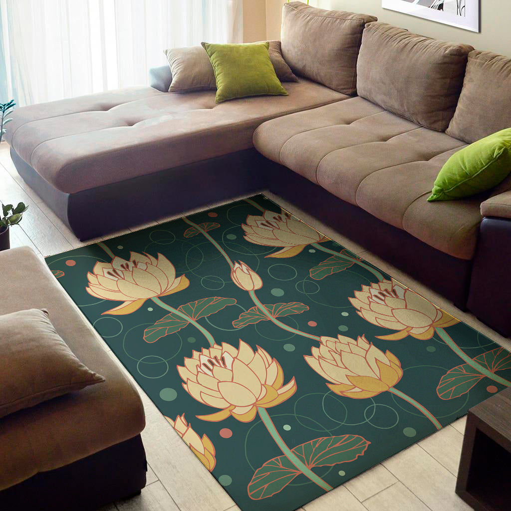 Vintage Lotus Pattern Print Area Rug