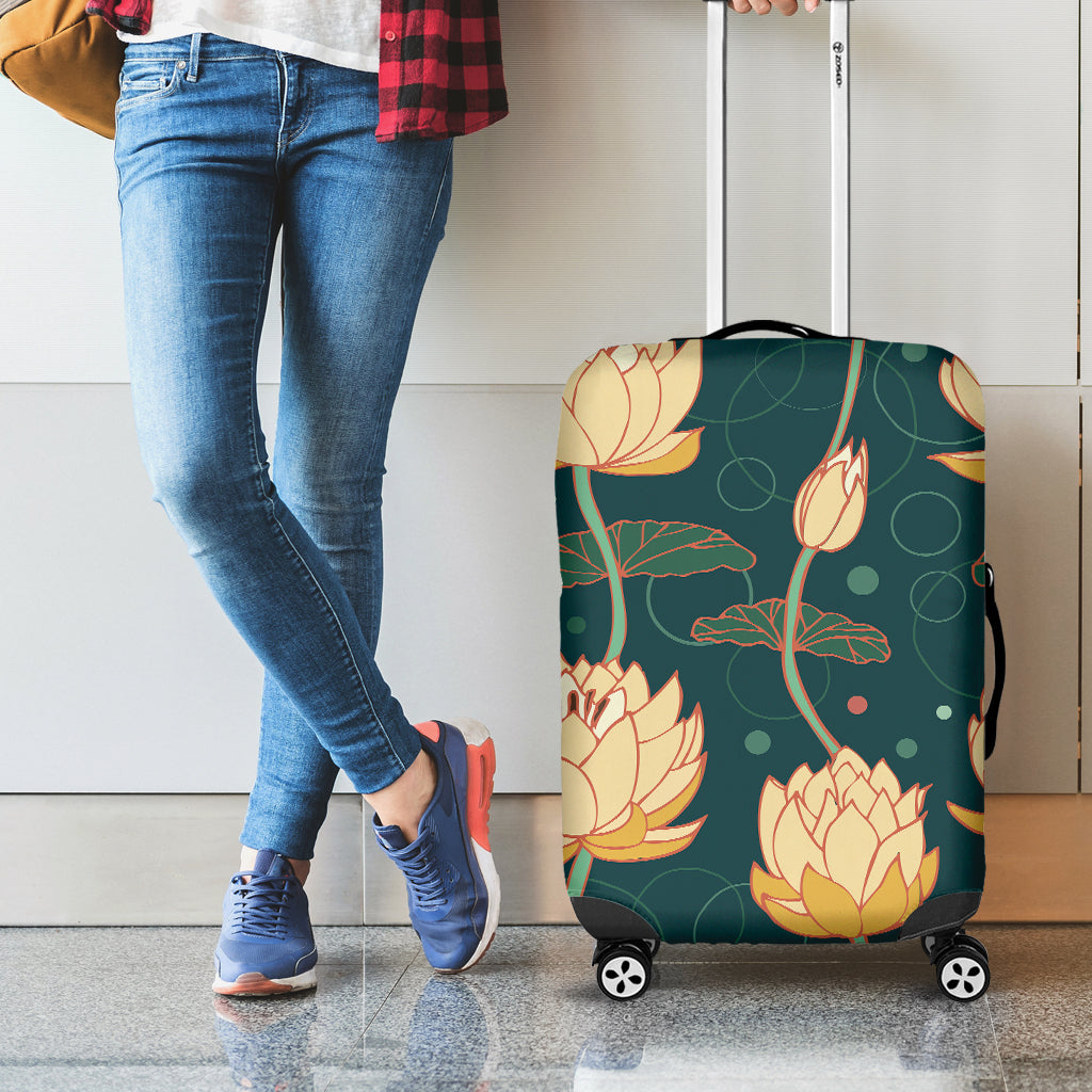 Vintage Lotus Pattern Print Luggage Cover