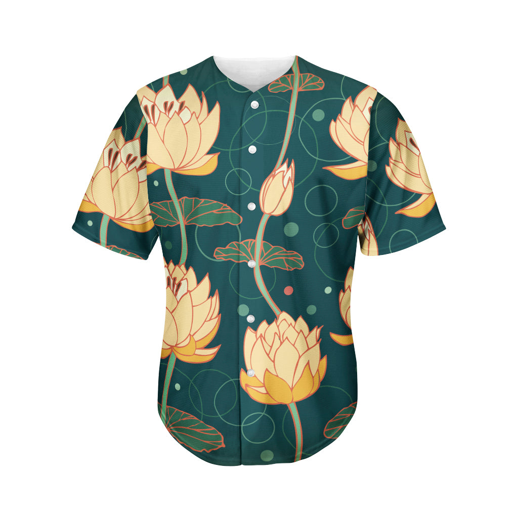 Vintage Lotus Pattern Print Men's Baseball Jersey