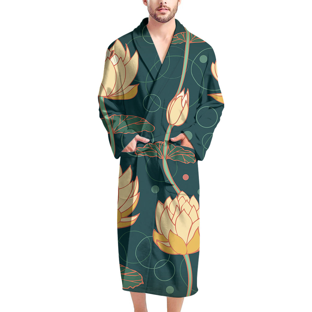 Vintage Lotus Pattern Print Men's Bathrobe