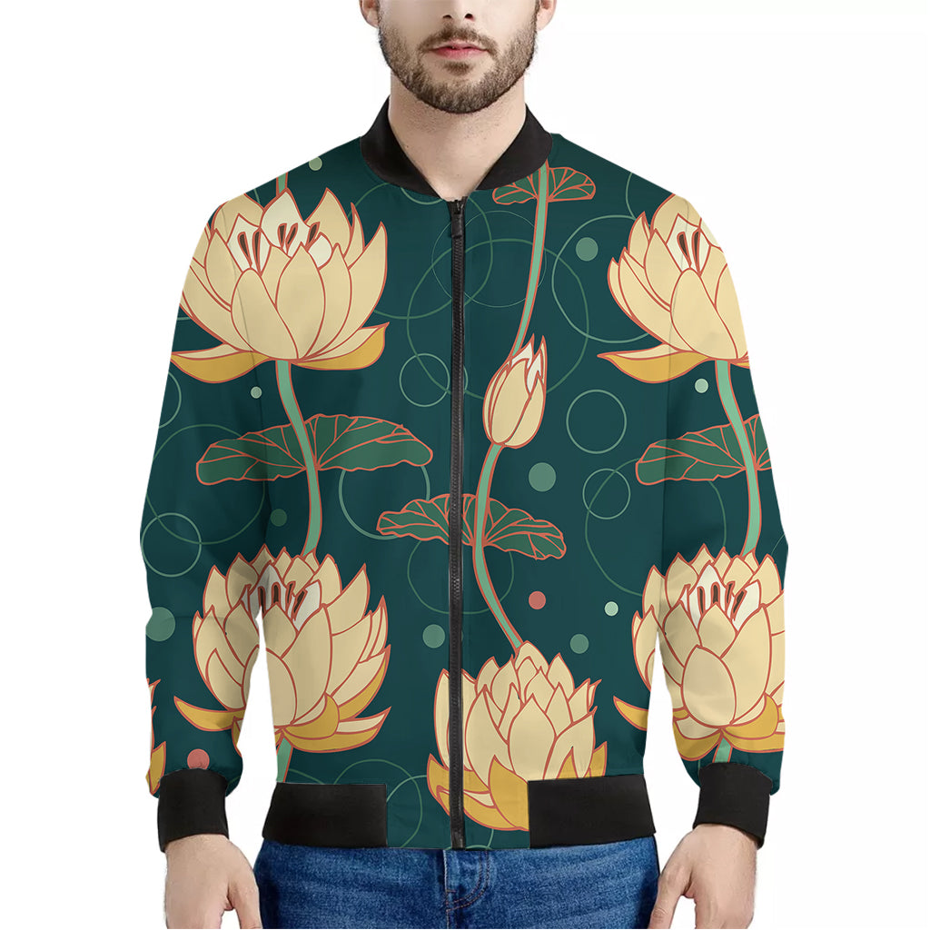 Vintage Lotus Pattern Print Men's Bomber Jacket