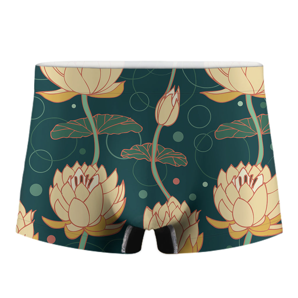 Vintage Lotus Pattern Print Men's Boxer Briefs