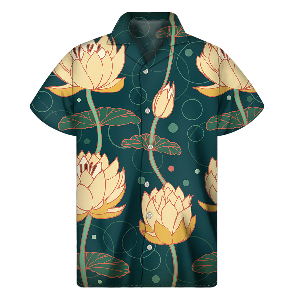 Vintage Lotus Pattern Print Men's Short Sleeve Shirt