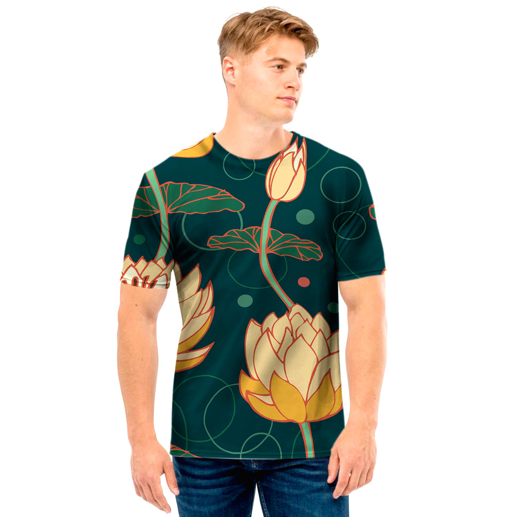 Vintage Lotus Pattern Print Men's T-Shirt