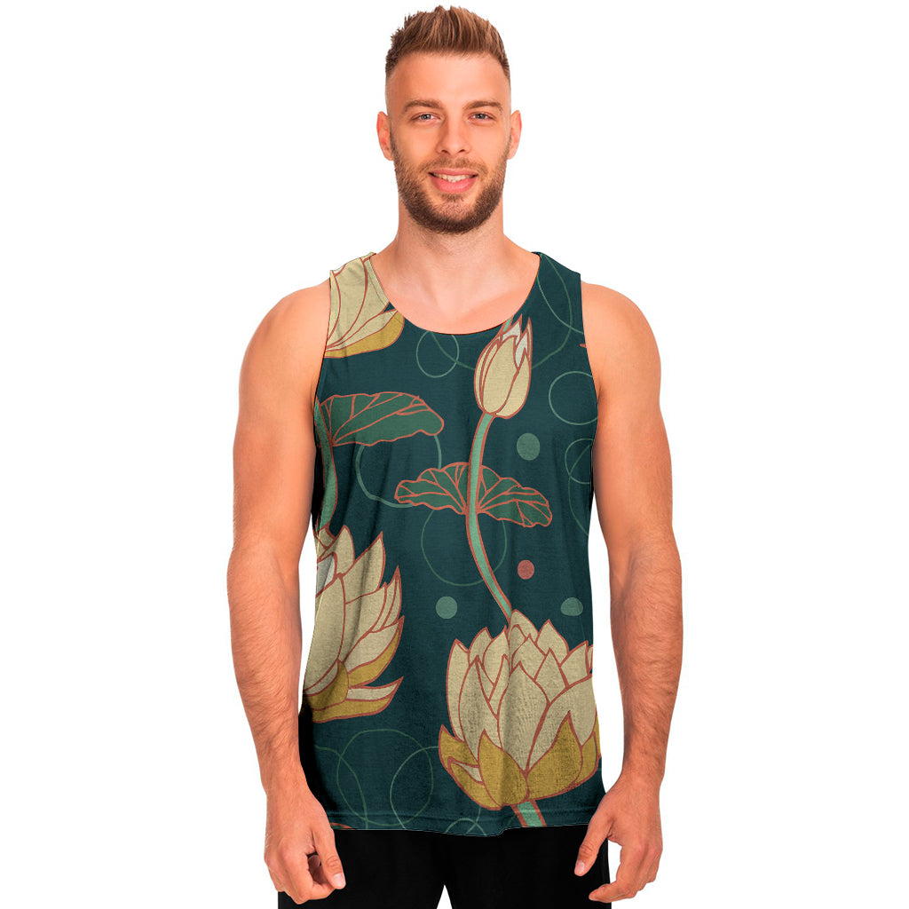 Vintage Lotus Pattern Print Men's Tank Top