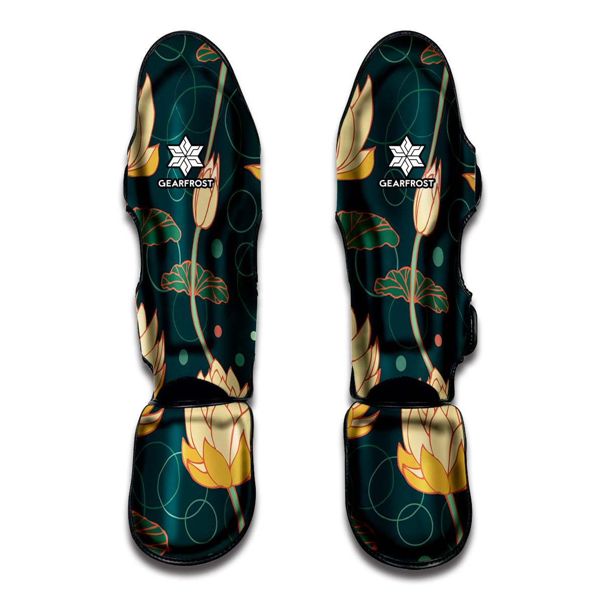 Vintage Lotus Pattern Print Muay Thai Shin Guards