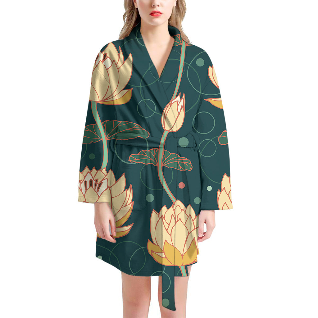 Vintage Lotus Pattern Print Women's Bathrobe