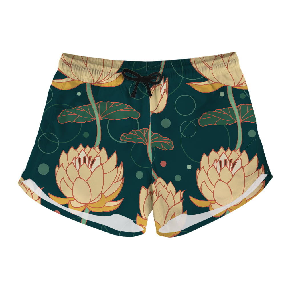 Vintage Lotus Pattern Print Women's Shorts