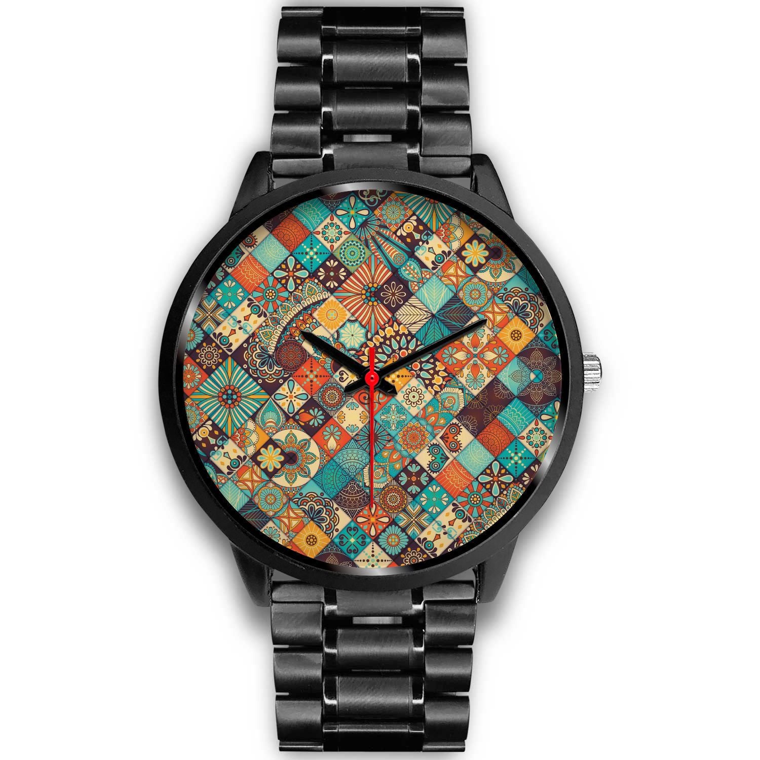 Vintage Mandala Bohemian Pattern Print Black Watch