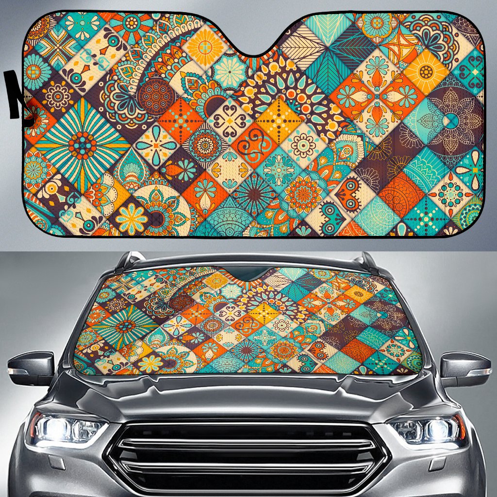 Vintage Mandala Bohemian Pattern Print Car Sun Shade