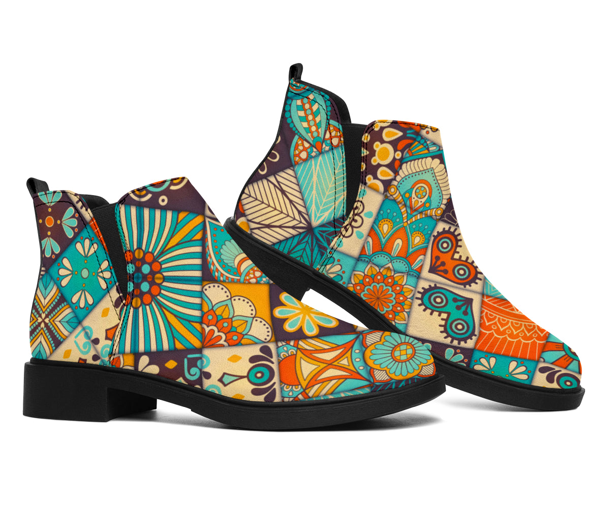 Vintage Mandala Bohemian Pattern Print Flat Ankle Boots