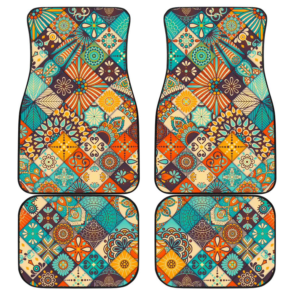 Vintage Mandala Bohemian Pattern Print Front and Back Car Floor Mats