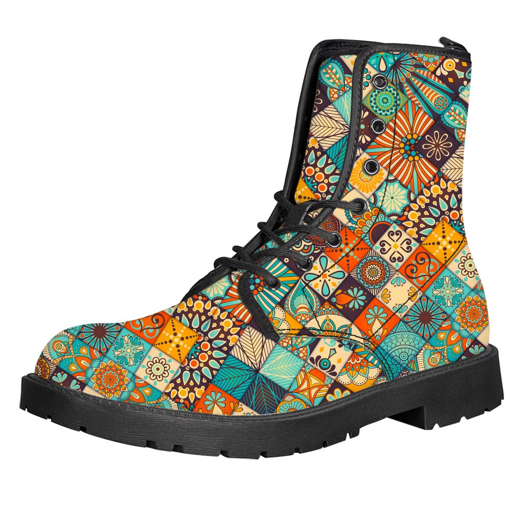 Vintage Mandala Bohemian Pattern Print Leather Boots