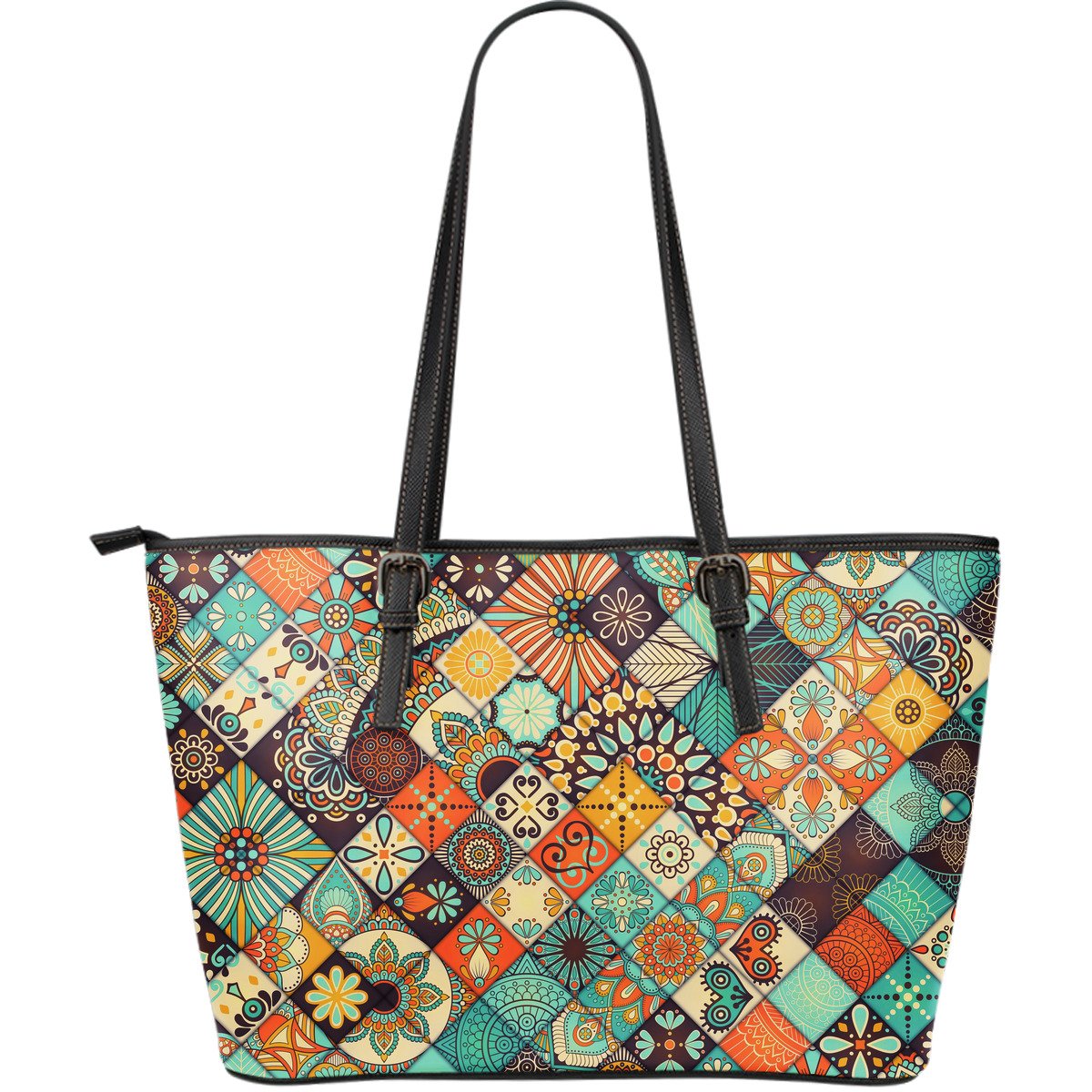 Vintage Mandala Bohemian Pattern Print Leather Tote Bag