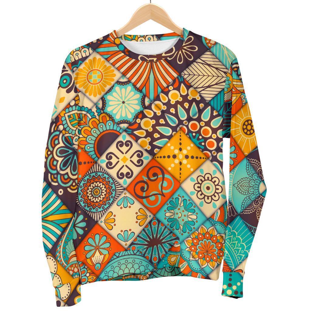 Vintage Mandala Bohemian Pattern Print Men's Crewneck Sweatshirt